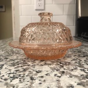 Vintage pink depression glass butter dish